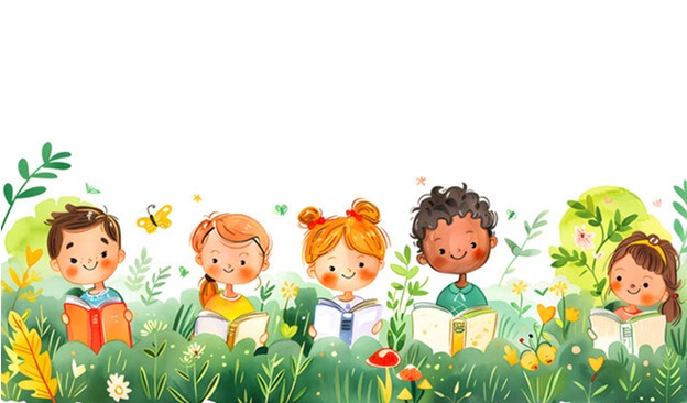 Foster family reading together